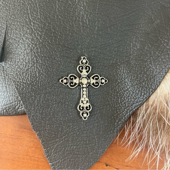 Rocker genuine leather fur purse crossbody bag custom artist design rivets studs - Picture 6 of 8